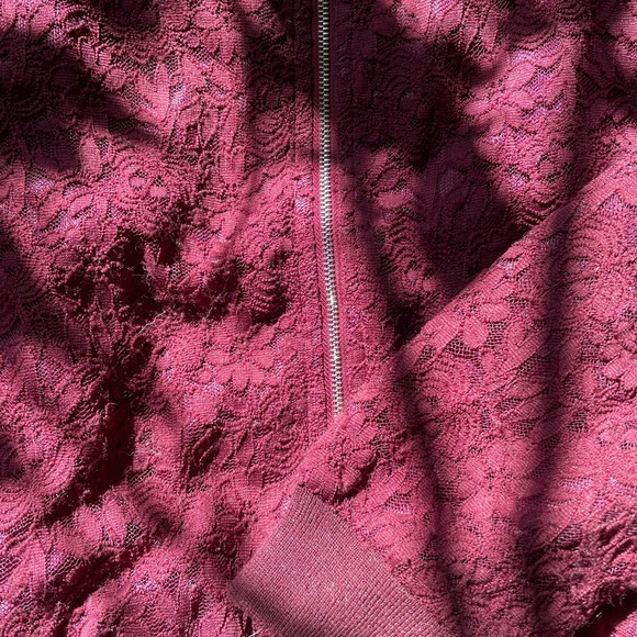 Burgundy Lace Bomber Jacket - Picture 2 of 4